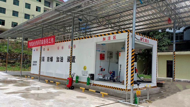Stationary white skid-mounted filling station for fixed-site industrial refueling by Shijie Heavy Industry